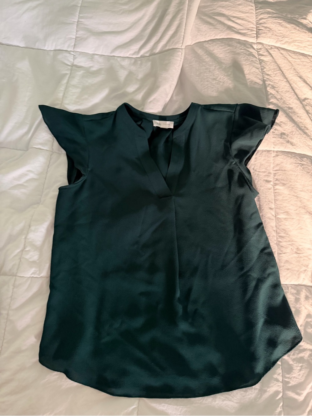 Calvin Klein Dark Teal V-Neck Flutter Sleeve Top